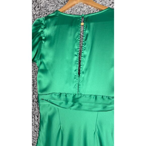 Free People Cooper Maxi Dress Size 10 Green Satin and Lace Short Sleeved - Picture 8 of 10